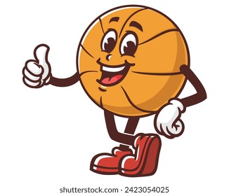 Basketball with thumb up cartoon mascot illustration character vector clip art hand drawn