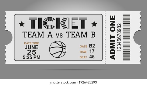 Basketball ticket card modern design. Sport ticket tamplate.  Vector illustration