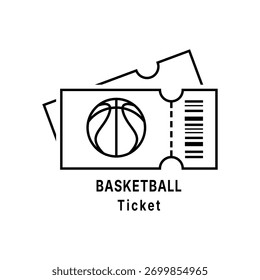 Basketball-Ticket, Match Pass Vektorsymbol im Linienstil-Design für Website, App, UI, einzeln auf weißem Hintergrund. Bearbeitbarer Strich. EPS 10 Vektorgrafik.
