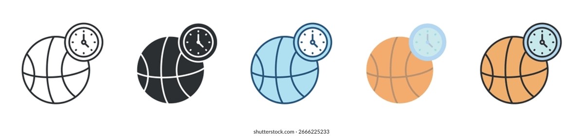 Conjunto de ícones de tempo de basquete Coleção de estilos múltiplos