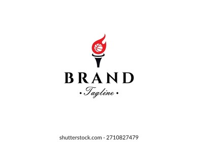 Basketball with Torch Logo Design Vector Template