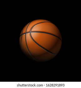 Basketball tournament blank poster design banner with 3d realistic shiny ball isolated on black background without text. vertical empty Illustration Basketball template realistic orange ball