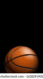 Basketball tournament blank poster design banner with 3d realistic shiny ball isolated on black background with place for text. vertical empty Illustration Basketball template realistic orange ball