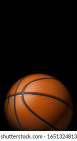 Basketball tournament blank poster design banner with 3d realistic shiny ball isolated on black background with place for text. vertical empty Illustration Basketball template realistic orange ball