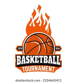 Basketball tournament emblem template with fire