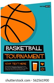 Basketball Tournament (Flat Style Vector Illustration Sports Poster Design) with Text Box Template