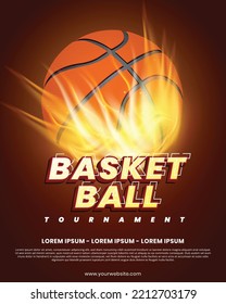 Basketball Tournament Flyer Poster Design With Flame On Fire