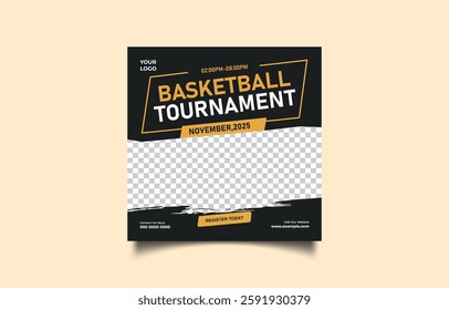 Basketball Tournament Flyer Template with Editable Text and Contact Information