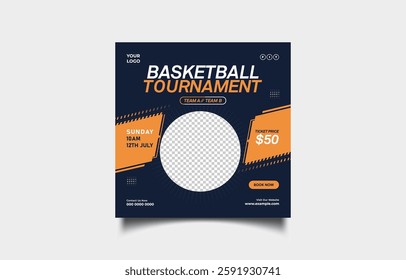 Basketball Tournament Flyer Template with Ticket Price and Event Details