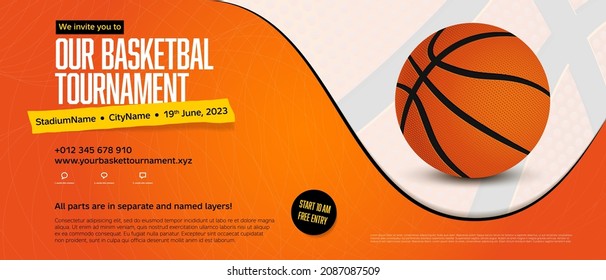 Basketball tournament invitation template with sample text in separate layer - vector illustration