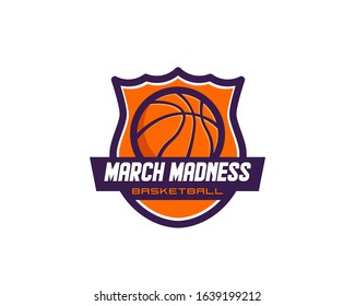 Basketball Tournament Logo, Emblem, Designs With Basketball Ball. March Madness Basketball Sport Design. 