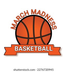 Basketball tournament logo, emblem, designs with basketball ball isolated on white background. March Madness basketball sport design. Vector illustration template for logo design, poster, sticker