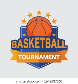 Basketball Tournament Logo White Ball Sport American Game Vector Illustration