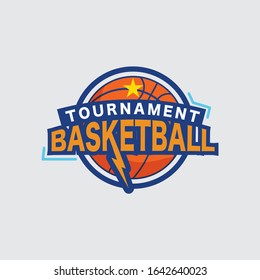 Basketball Tournament Logo White Ball Sport American Game Vector Illustration