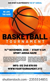 Basketball tournament poster template with ball and sample text in separate layer - vector illustration