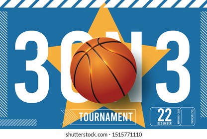 Basketball tournament posters, flyer with basketball ball - template vector design. Vector illustration