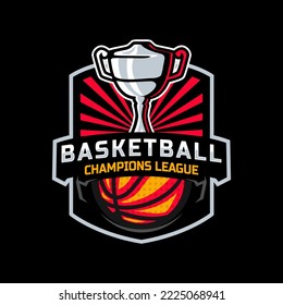 Basketball tournament with trophy badge logo
