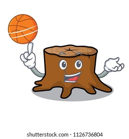 With basketball tree stump character cartoon