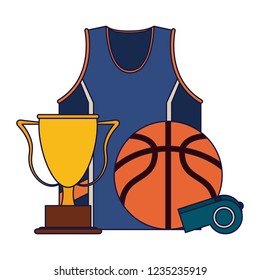 Basketball trophy ball and whistle with shirt