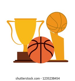 Basketball and trophy cups