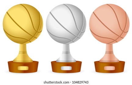 Basketball Trophy Set On White Background. Vector Illustration.