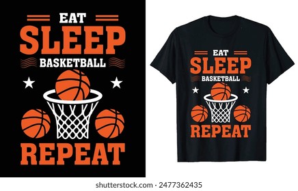 Diseño de camiseta de baloncesto, citas de baloncesto, tipografía de baloncesto diseño de camiseta de deporte para Comer Dormir Baloncesto Repetir