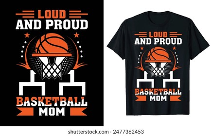 Diseño de la camiseta de baloncesto, citas de baloncesto, tipografía de baloncesto diseño de la camiseta del deporte para la mamá fuerte y orgullosa del baloncesto