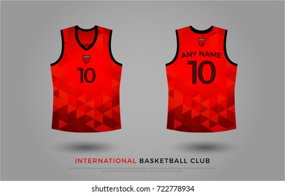 basketball t-shirt design uniform set of  kit. basketball jersey template. red and black color, front and back view shirt mock up. uae basketball, volleyball club vector illustration