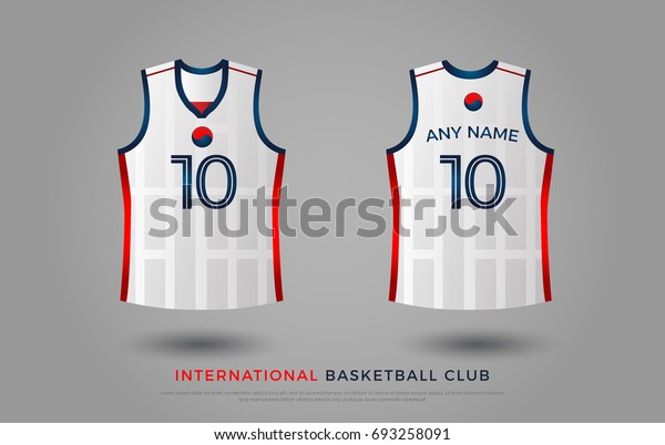 バスケットボールのtシャツデザインのユニフォームセット バスケットボール のジャージーテンプレート 青と赤のカラー 前面と背面のビューシャツがモックアップ 韓国のバスケットボールクラブのベクターイラスト のベクター画像素材 ロイヤリティフリー 693258091
