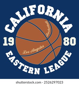 Basketball t-shirt graphic design. California team typography emblem, Print for sportswear apparel - vector illustration