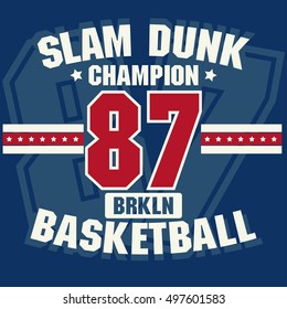 Basketball t-shirt graphic design. Sport team typography emblem, Print for sportswear apparel - vector illustration