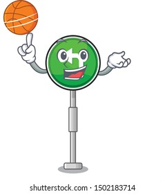 With basketball turn left isolated with the cartoon