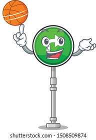 With basketball turn right isolated in the mascot