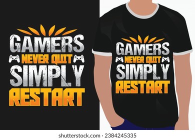 basketball typography graphic t-shirt design. gamers never quit simple restart 