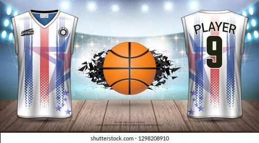 Basketball Uniform & Jersey, Tank Top Sleeveless Shirt, Design for Sport Poster, Banner, Flyer, Brochure or Presentations Template, Vector EPS10 fully editable, Easy Possibility to Apply Your Artwork.