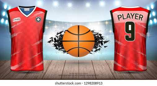 Basketball Uniform & Jersey, Tank Top Sleeveless Shirt, Design for Sport Poster, Banner, Flyer, Brochure or Presentations Template, Vector EPS10 fully editable, Easy Possibility to Apply Your Artwork.