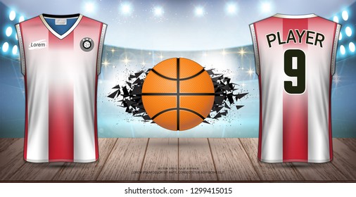 Basketball Uniform & Jersey, Tank Top Sleeveless Shirt, Design for Sport Poster, Banner, Flyer, Brochure or Presentations Template, Vector EPS10 fully editable, Easy Possibility to Apply Your Artwork.