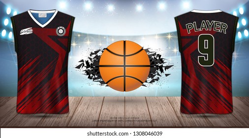 Basketball Uniform & Jersey, Tank Top Sleeveless Shirt, Design for Sport Poster, Banner, Flyer, Brochure or Presentations Template, Vector EPS10 fully editable, Easy Possibility to Apply Your Artwork.