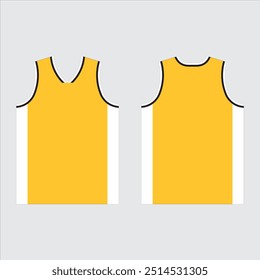 Basquete Uniform Jerseys Frente e Verso Mock ups Modelos vetor. Amarelo branco e preto.