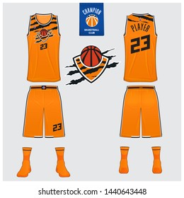 Basketball uniform mockup template design for basketball club. Tank top t-shirt mockup for basketball jersey. Front view, back view and side view basketball shirt. Vector Illustration.