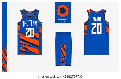 Basketball uniform mockup template design for sport club. Basketball jersey, basketball shorts in front, back view and side view. Basketball logo design. Vector Illustration