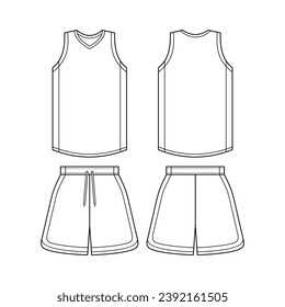 Basketball uniform mockup template design for sport club. Red basketball jersey, basketball shorts in front, back view and side view. Vector Illustration