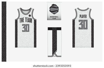 Basketball uniform mockup template design for sport club. Basketball jersey, basketball shorts in front, back view and side view. Basketball logo design. Vector Illustration