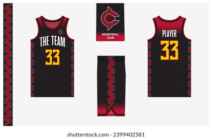 Basketball uniform mockup template design for sport club. Basketball jersey, basketball shorts in front, back view and side view. Basketball logo design. Vector Illustration