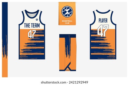 Basketball uniform mockup template design for sport club. Basketball jersey, basketball shorts in front, back view and side view. Basketball logo design. Vector Illustration