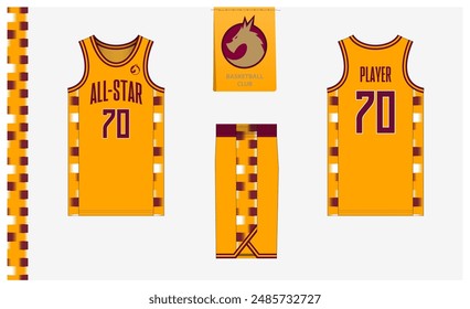 Diseño de Plantilla de maqueta de uniforme de baloncesto para club deportivo. Camiseta de baloncesto, pantalones cortos de baloncesto en la parte delantera, vista trasera y vista lateral. Diseño de logotipo de baloncesto. Ilustración vectorial