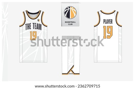 Basketball uniform mockup template design for sport club. Basketball jersey, basketball shorts in front, back view and side view. Basketball logo design. Vector Illustration