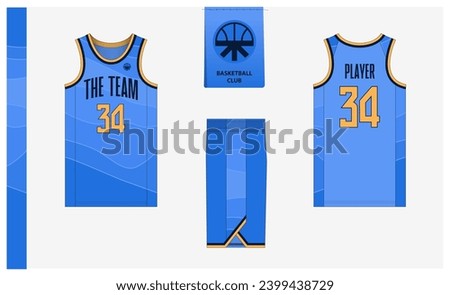 Basketball uniform mockup template design for sport club. Basketball jersey, basketball shorts in front, back view and side view. Basketball logo design. Vector Illustration