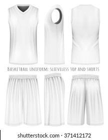 Basketball uniform: sleeveless top and shorts. Front, back and side views. Vector illustration. Fully editable handmade mesh.