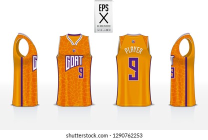 Basketball uniform template design for basketball club. Tank top t-shirt mockup for basketball jersey. Front view, back view and side view basketball shirt. Vector Illustration.